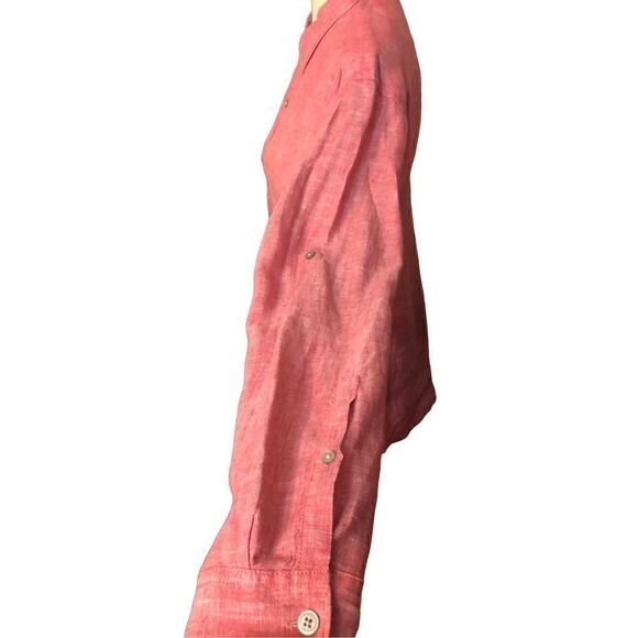 DKNY red/pink and white button down pure linen space dye chambray long sleeves - Picture 6 of 12